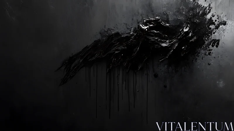 Abstract black wave of dripping paint cuts through darkness