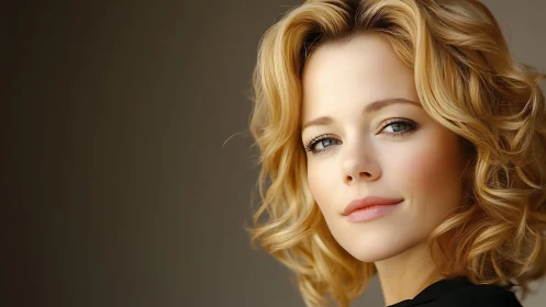Close-up portrait of blonde woman against neutral backdrop.