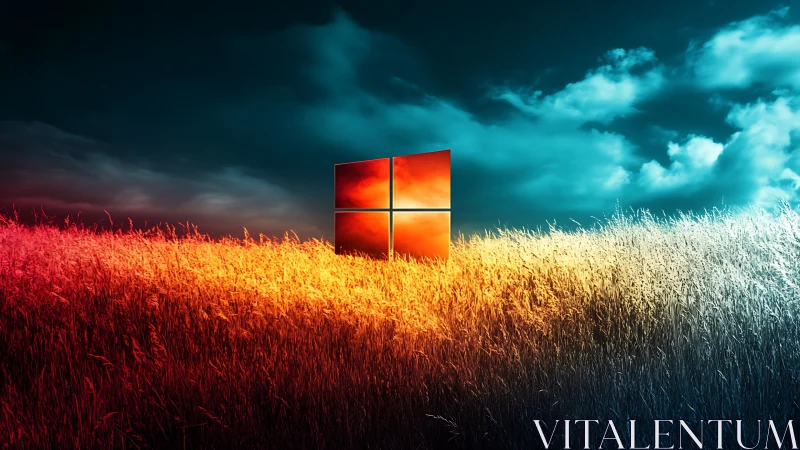 Glowing window emblem rises over fiery and frosted field