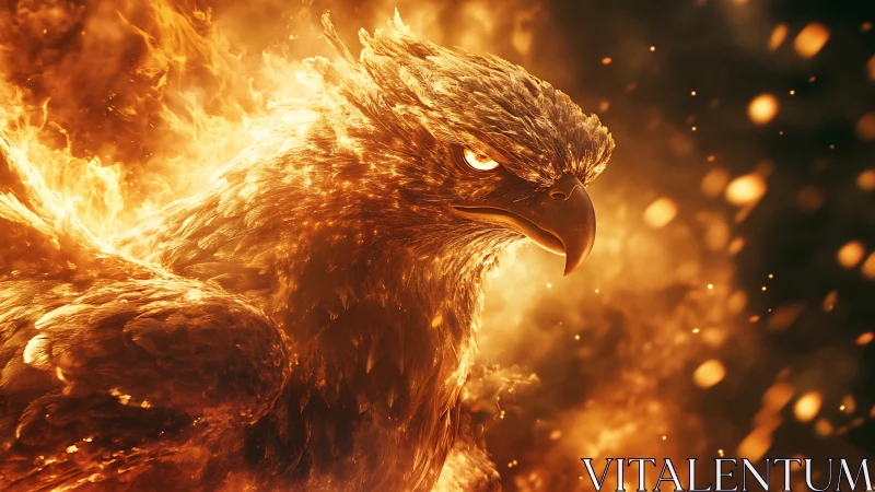 Fiery Eagle in Dramatic Flames, Digital Fantasy Art Style.