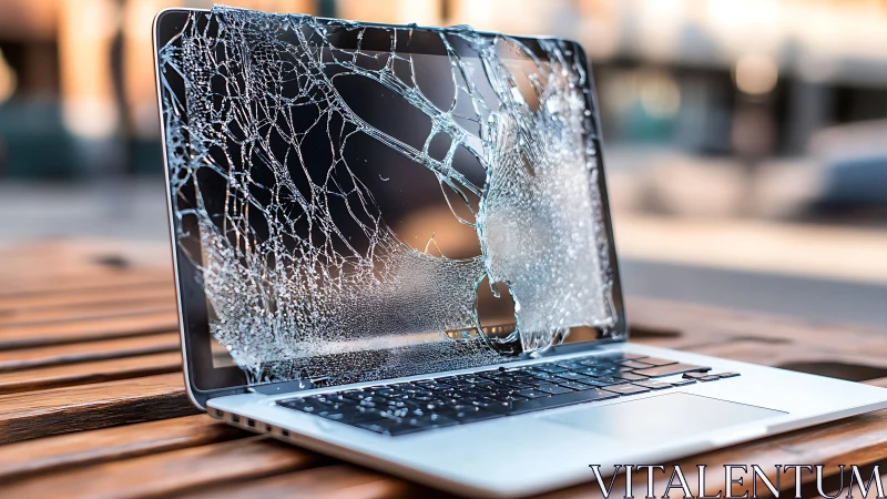 Shattered laptop screen turns digital workspace into crystal web