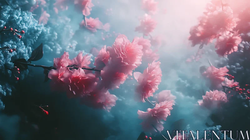 Carnations Dancing Through Teal Reverie.