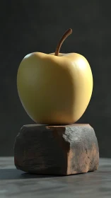 Golden apple quietly crowns a rugged stone pedestal