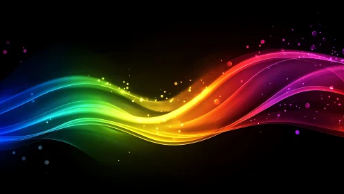 Curved multicolor light bands on black digital background.