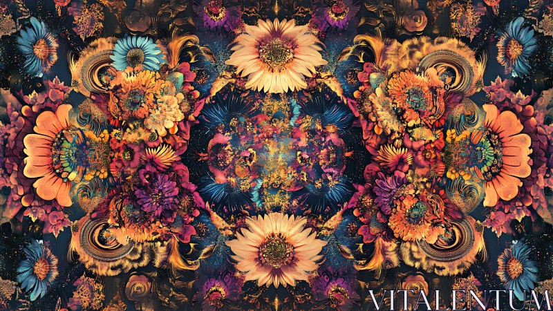 Symmetric fractal floral tessellation with high-chroma spectral detail.