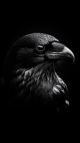 Midnight raven in sculpted light, carved from quiet shadow.