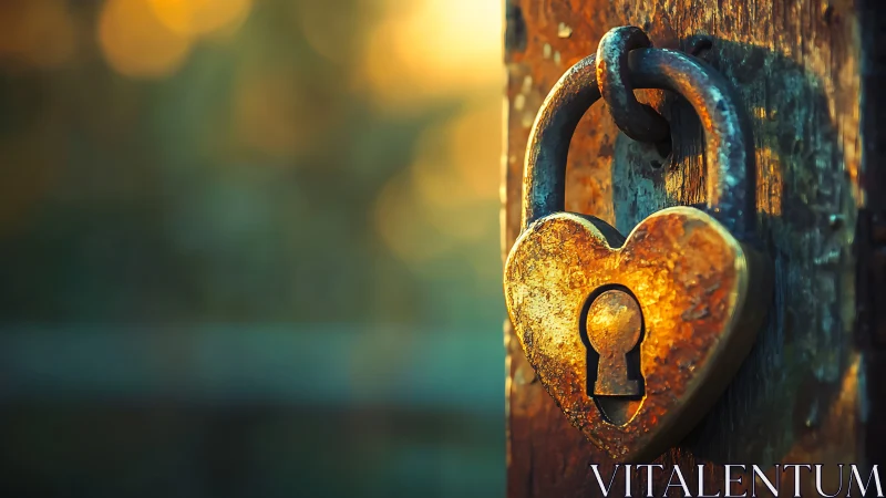 Weathered Heart-Shaped Lock Glowing at Golden Hour