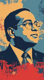 Pop art portrait of suited man in bold tri-tone palette.