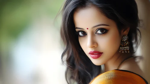 Elegant portrait of a woman in sari with soft glowing light