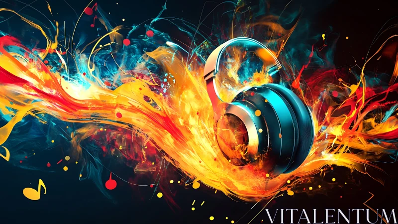 Headphone inferno where liquid sound blazes across night.