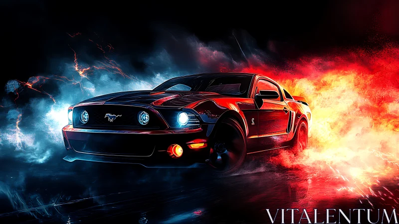 Sports coupe rendered in red with contrasting light effects.