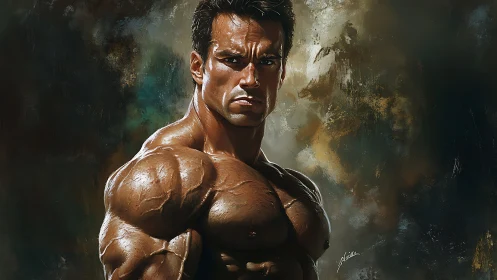 Digital painting study of heroic male bodybuilder portrait.