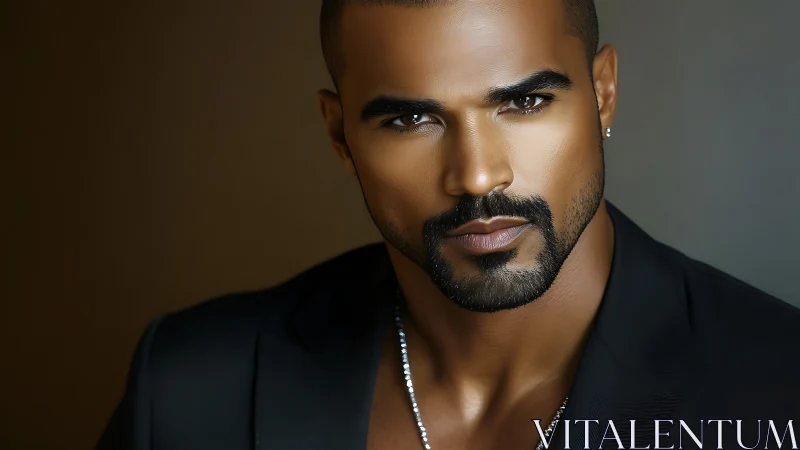 Hyperreal male portrait with dramatic studio chiaroscuro lighting