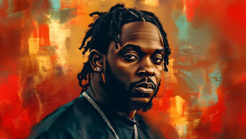 Portrait of man with dreadlocks against vivid abstract background