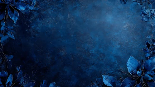 Midnight botanical frame on textured indigo background.