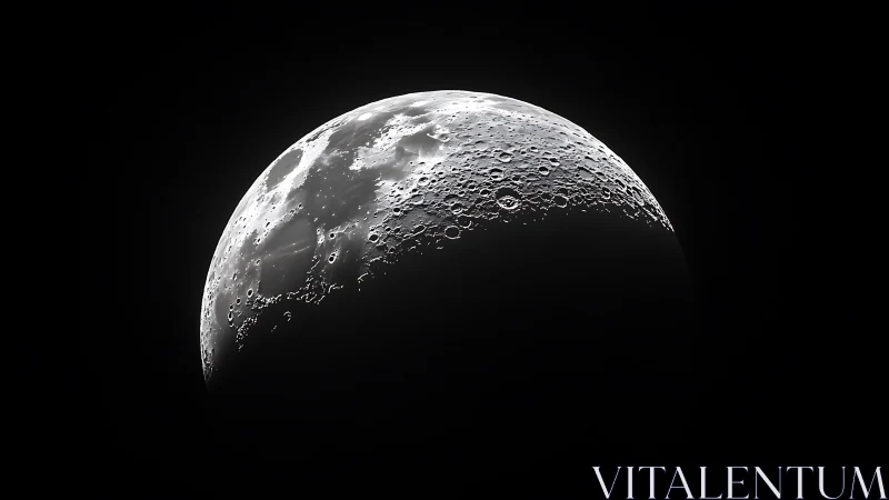 Sharp crescent moon surface with detailed impact craters.