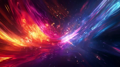 Cosmic energy streams collide in vibrant nebula burst