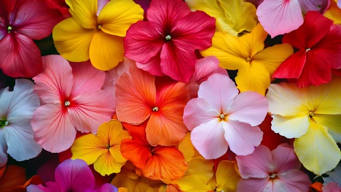 Densely Clustered Petunias with Radial Petal Structure and Saturated Color Gradients