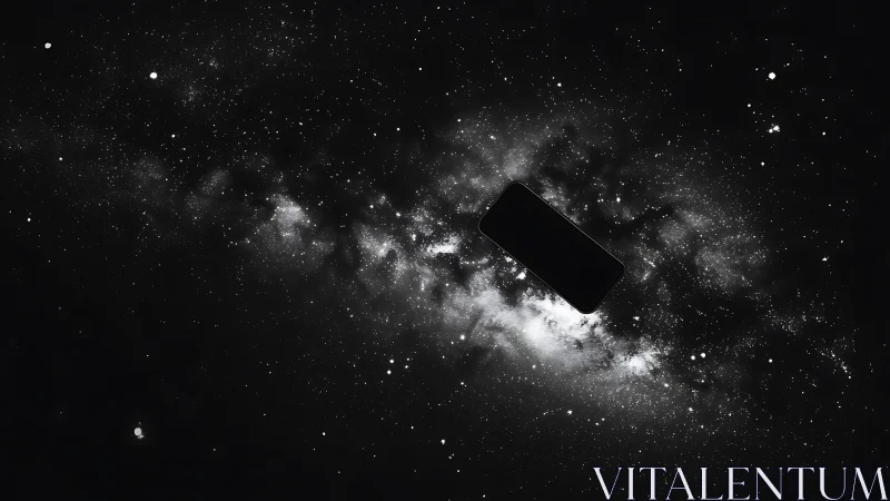 Smartphone silhouette floating over dense star field