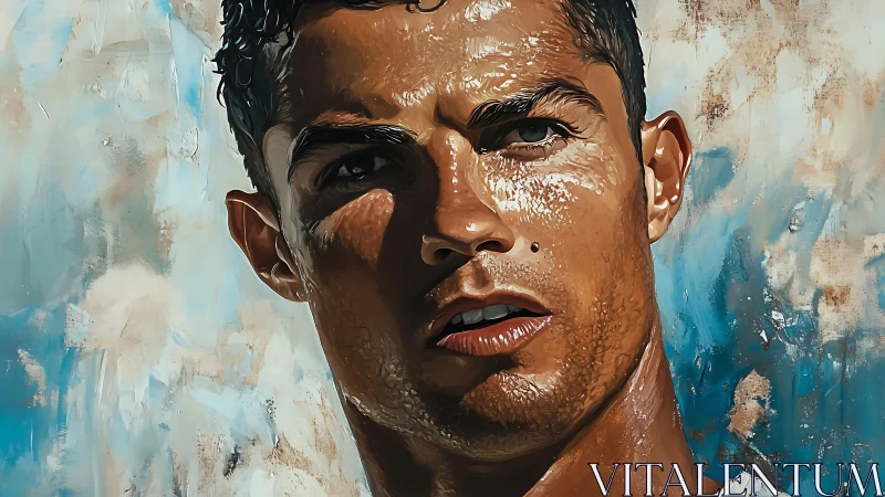 Close-up digital portrait of male face against abstract background.