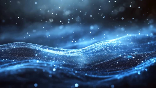 Shimmering blue waves drifting through a starry hush.