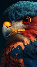 Close-up side profile of a multicolored stylized bird head