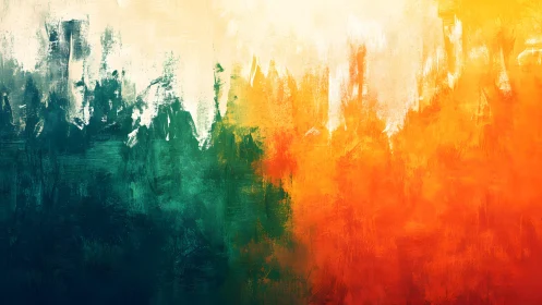 Vibrant Abstract Landscape Painting with Bold Color Contrasts.