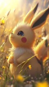 Gentle yellow creature enjoys golden sunlight in flower field