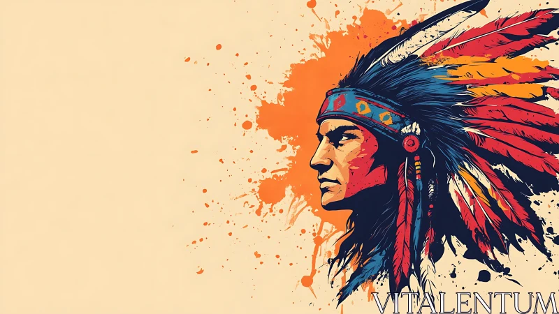 Profile portrait of headdressed figure uses ink-like splashes