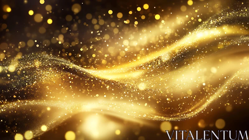 Glowing Gold Abstract Waves with Sparkling Light Effects.