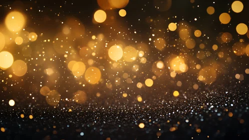 Warm golden bokeh lights above dark glittered surface.
