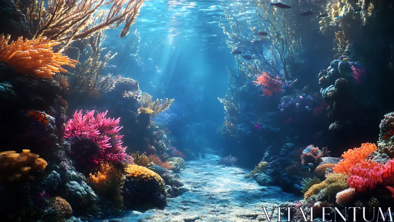 Sunlit coral canyon where underwater colors wander gently.
