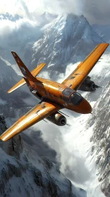 Orange rescue jet slices through stormy alpine peaks
