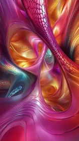 Fractal chromatic vortex with iridescent flowing surfaces.