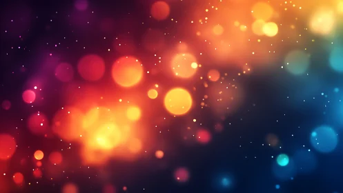 Vibrant bokeh abstract background with glowing colorful lights.