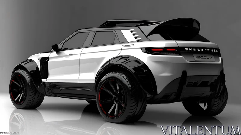 Futurist off-road SUV prowls in monochrome muscle and gloss.