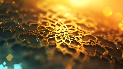 Golden Islamic Geometric Pattern with Warm Bokeh Lighting.