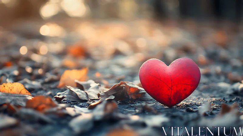 Crimson Heart Resting Among Autumn's Weathered Tapestry.