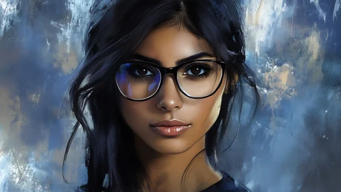 Midnight gaze behind glass, painted in electric stillness.