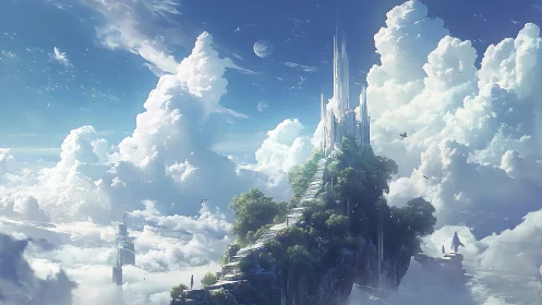 Celestial sky castle crowns luminous cloud kingdom