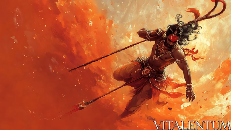 Dynamic warrior ascension in fiery orange digital painting.