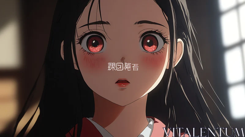 Wide-eyed anime girl stares ahead in warm fading light