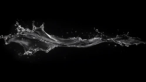 Liquid ribbon of water arcs dynamically across darkness.