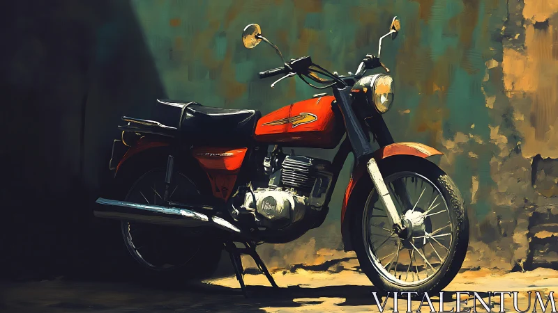 Vintage red motorcycle rendered in expressive digital painting