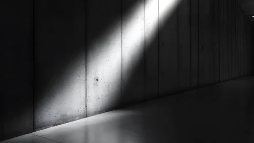 Concrete corridor sliced by dramatic diagonal skylight.