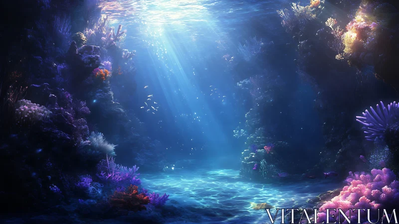 Sunlit coral canyon renders a crystalline underwater sanctuary