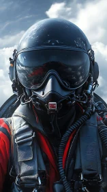 High-altitude fighter pilot portrait with reflective visor optics.