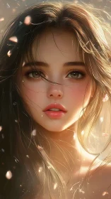 Softly lit digital portrait of young woman’s face.