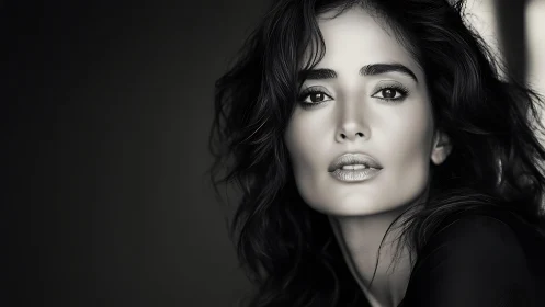 Monochrome portrait captures an intense, luminous feminine gaze
