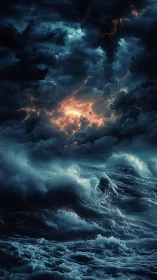 Dark storm clouds and turbulent ocean waves occupy the frame